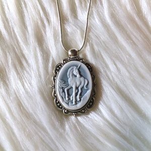 Handmade Unicorn Cameo Pendant 925 Silver Necklace